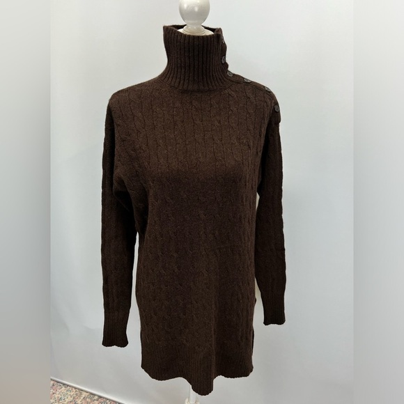 POLO RALPH LAUREN Brown wool/cashmere blend turtleneck long sweater size M - Picture 10 of 15